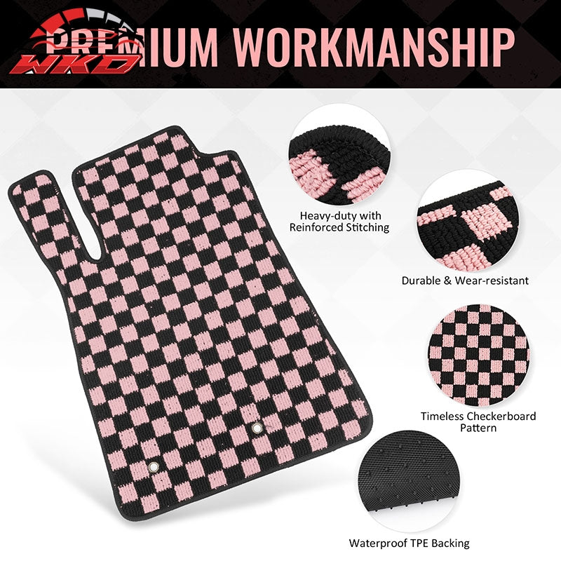 Fits 05-09 Ford Mustang Anti-slip Floor Mats Checkered Carpets Black Pink Plaid