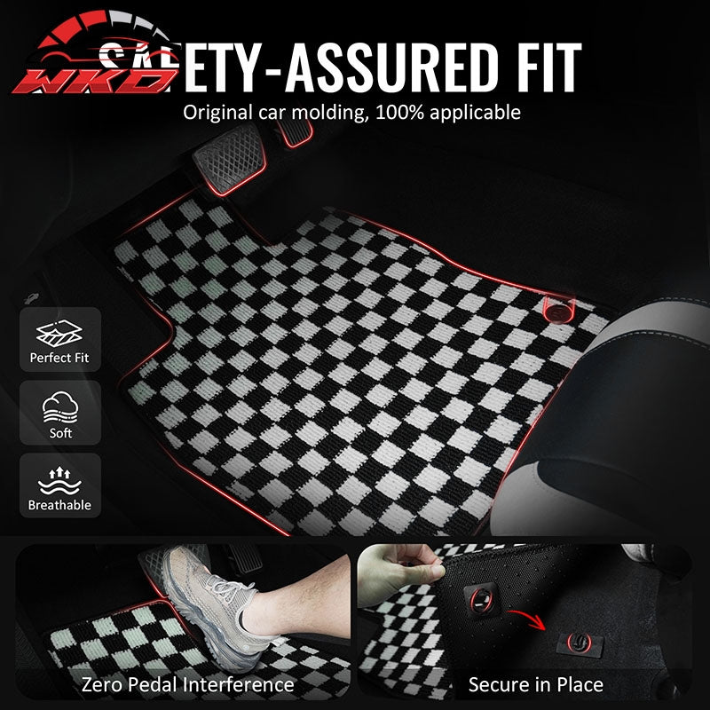 Fits 05-09 Ford Mustang Anti-slip Floor Mats Checkered Carpets Black White Plaid