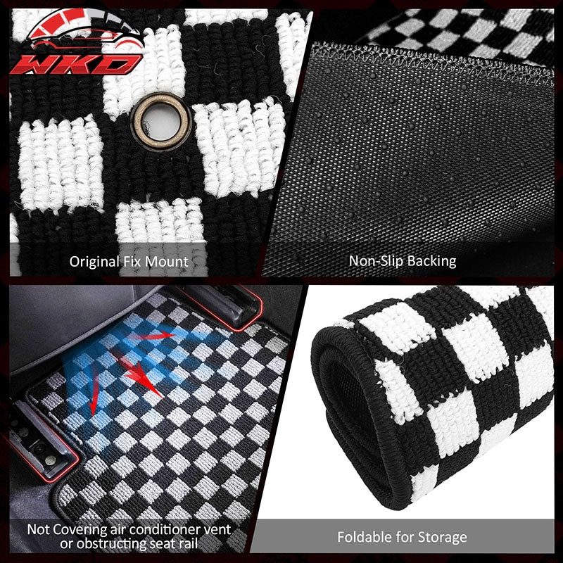 Fits 05-09 Ford Mustang Anti-slip Floor Mats Checkered Carpets Black White Plaid
