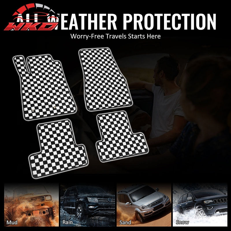 Fits 05-09 Ford Mustang Anti-slip Floor Mats Checkered Carpets Black White Plaid