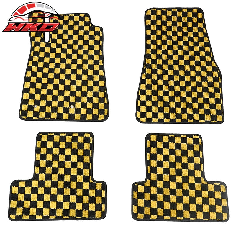 Wholesale 05-09 Ford Mustang Anti-slip Floor Mats Checkered Carpet Black Yellow Plaid