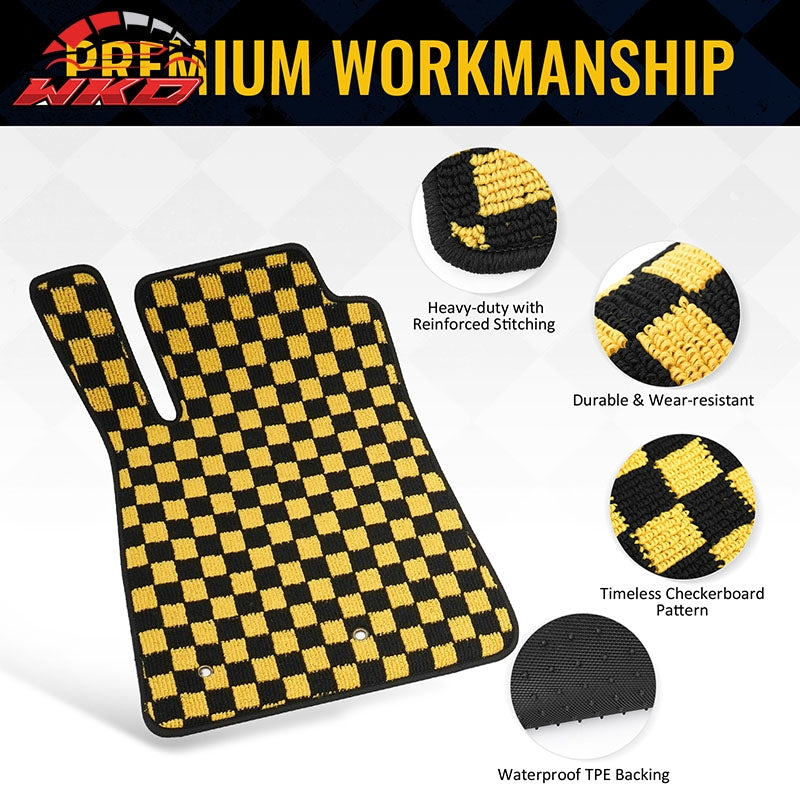 Fits 05-09 Ford Mustang Anti-slip Floor Mats Checkered Carpet Black Yellow Plaid