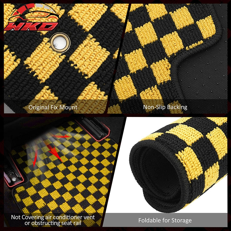 Fits 05-09 Ford Mustang Anti-slip Floor Mats Checkered Carpet Black Yellow Plaid