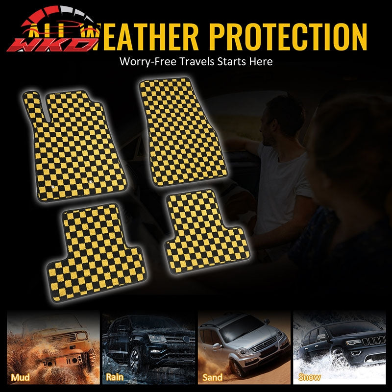 Fits 05-09 Ford Mustang Anti-slip Floor Mats Checkered Carpet Black Yellow Plaid