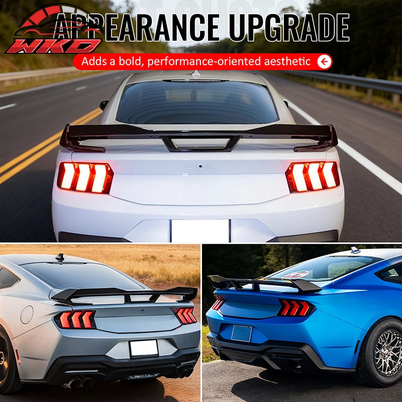 Fits 24-26 Ford Mustang Dark Horse HP Style Trunk Spoiler Wing Gloss Black ABS