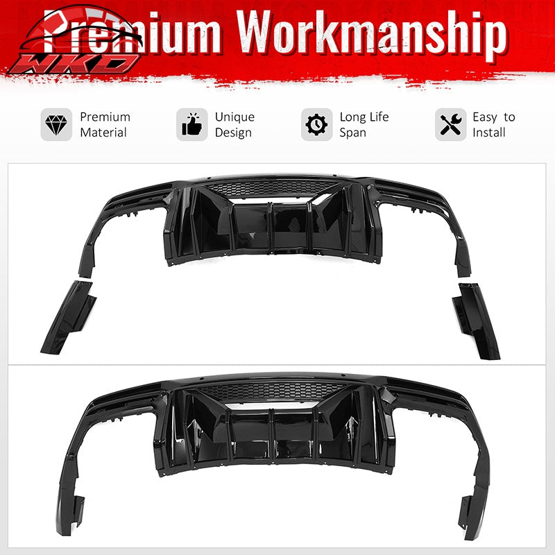 Fits 24-26 Ford Mustang Dark Horse Rear Bumper Diffuser Speed Style Gloss Black