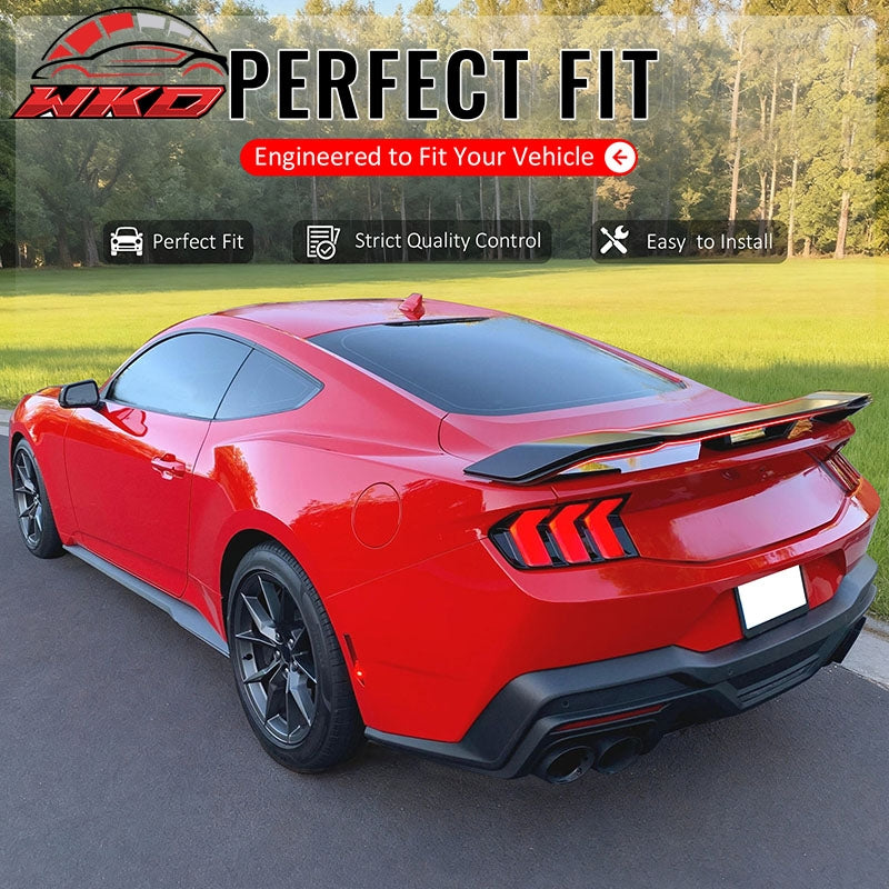 Fits 24-26 Ford Mustang Dark Horse Style Rear Trunk Spoiler Wing Gloss Black ABS