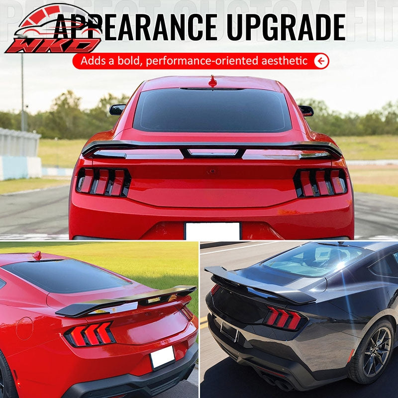 Fits 24-26 Ford Mustang Dark Horse Style Rear Trunk Spoiler Wing Gloss Black ABS