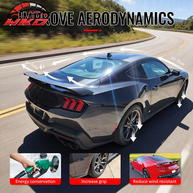 Fits 24-26 Ford Mustang Dark Horse Style Trunk Spoiler Carbon Fiber Print ABS