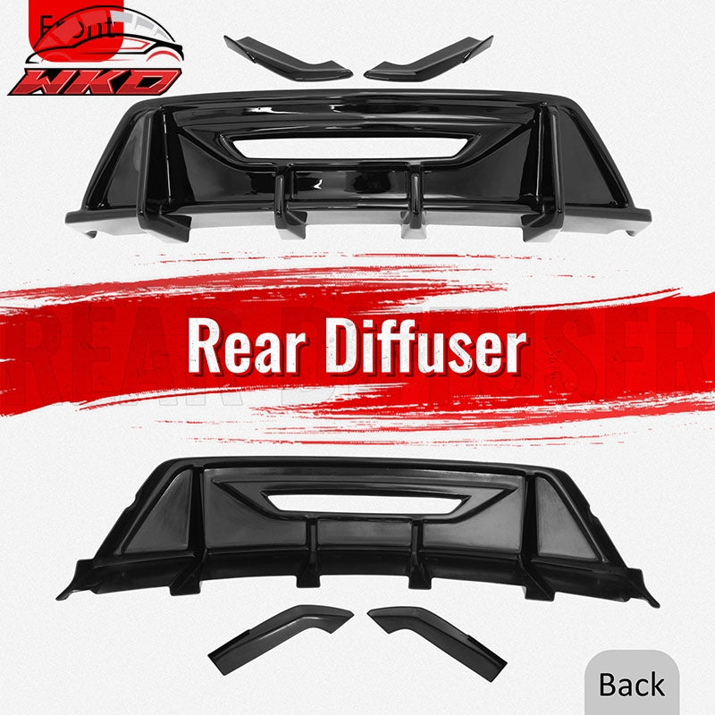 Fits 24-26 Ford Mustang Eco& GT IKON Style Rear Diffuser+ Aprons Gloss Black ABS