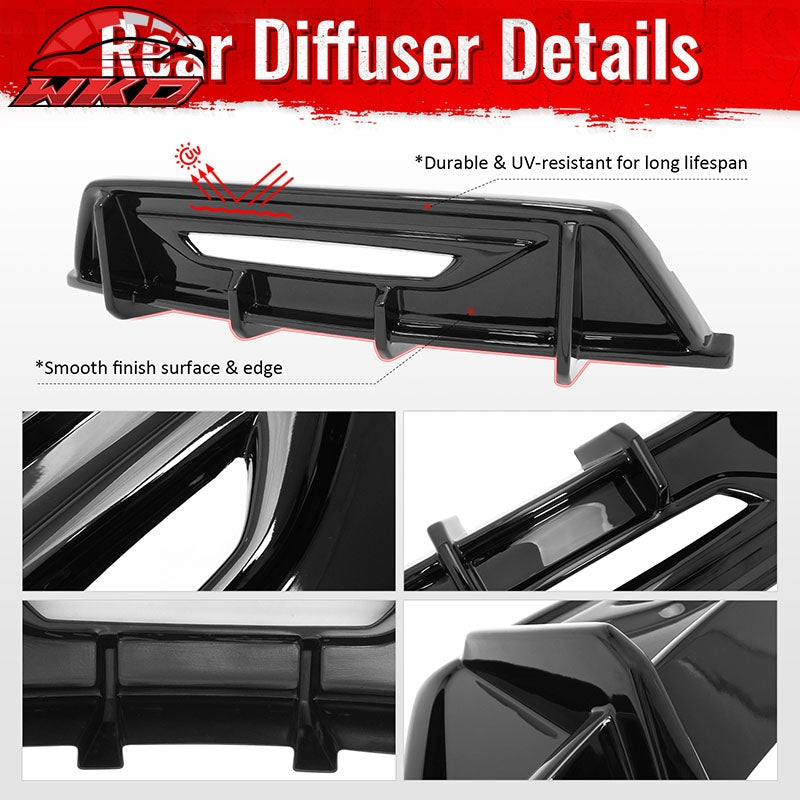 Fits 24-26 Ford Mustang Eco& GT IKON Style Rear Diffuser+ Aprons Gloss Black ABS