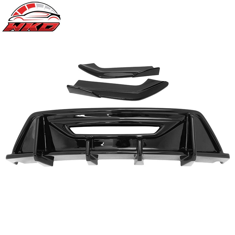 Fits 24-26 Ford Mustang Eco& GT IKON Style Rear Diffuser+ Aprons Gloss Black ABS