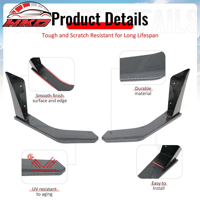 Fits 18-23 Ford Mustang Ecoboost/GT GT500 Front Winglets Carbon Fiber Print 2PCS