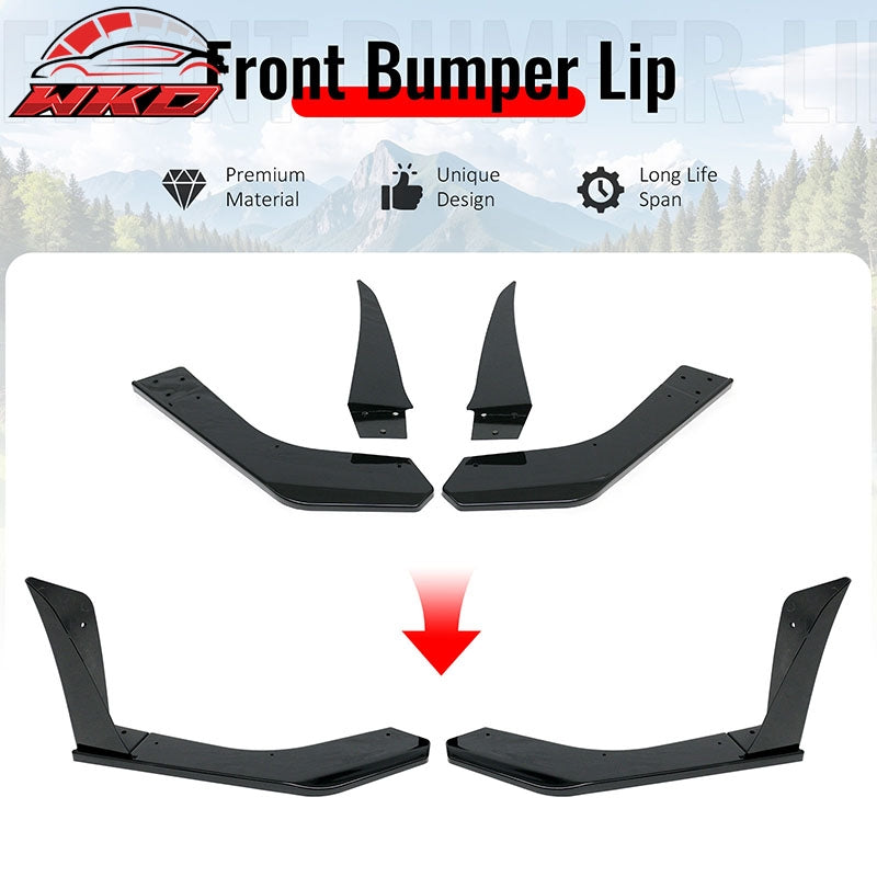 Fits 18-23 Ford Mustang Ecoboost/GT GT500 Front Bumper Winglets Gloss Black 2PCS