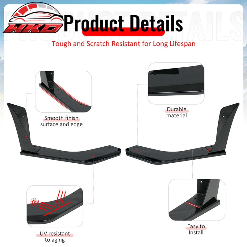 Fits 18-23 Ford Mustang Ecoboost/GT GT500 Front Bumper Winglets Gloss Black 2PCS