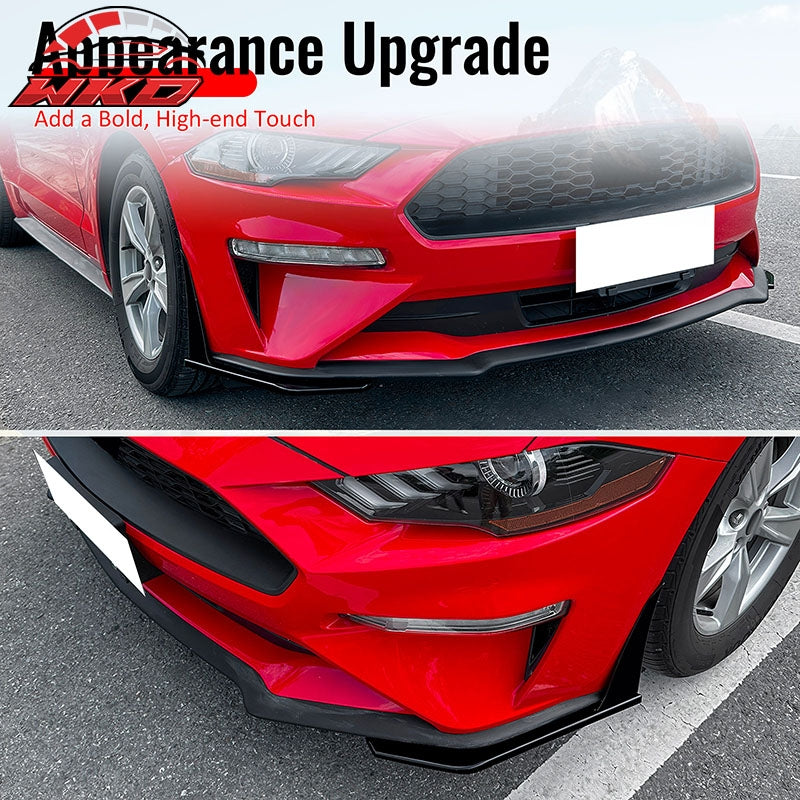 Fits 18-23 Ford Mustang Ecoboost/GT GT500 Front Bumper Winglets Gloss Black 2PCS
