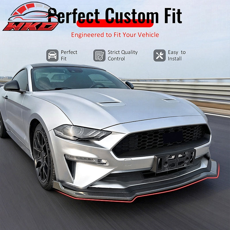 Wholesale 18-23 Ford Mustang Ecoboost/GT IKON Front Bumper Lip Carbon Fiber Print 3PC - Wikond Auto