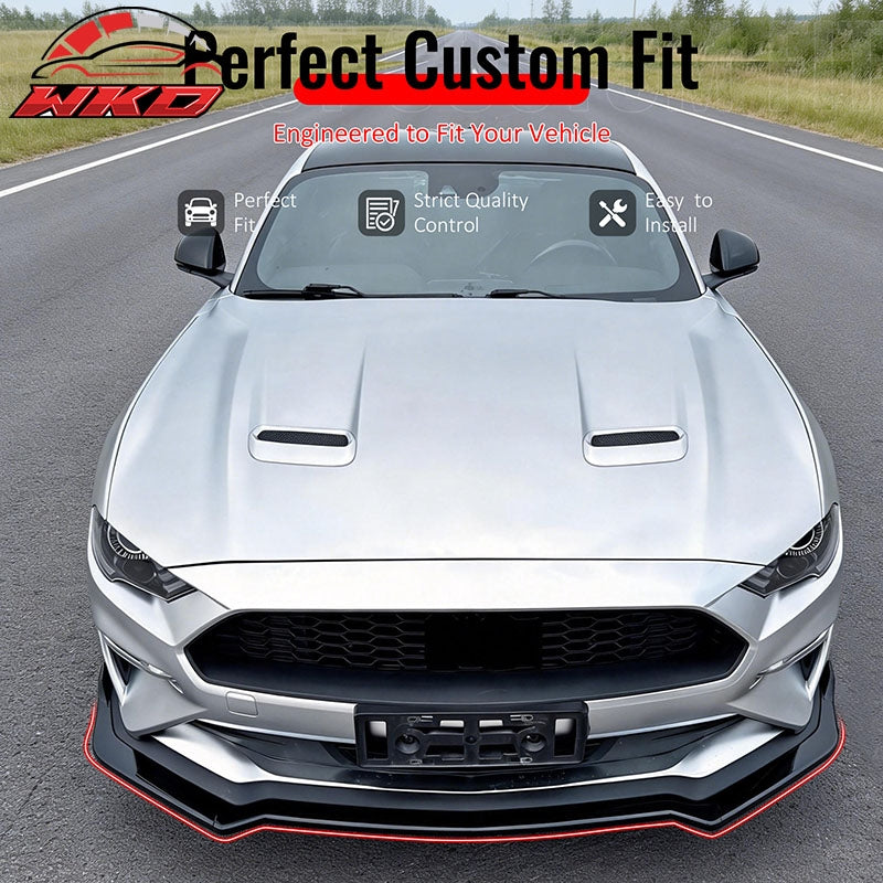 Fits 18-23 Ford Mustang Ecoboost/GT IKON Style Front Bumper Lip Gloss Black 3PCS