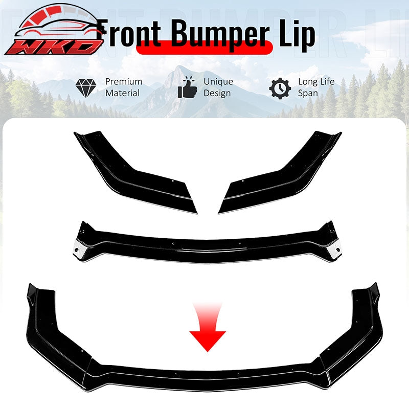 Fits 18-23 Ford Mustang Ecoboost/GT IKON Style Front Bumper Lip Gloss Black 3PCS