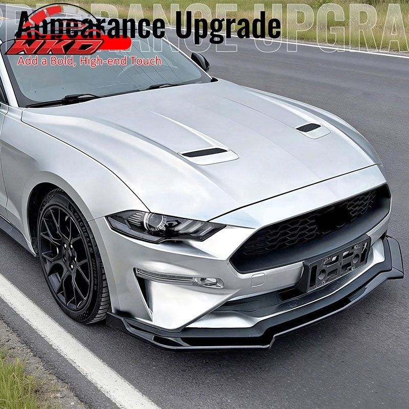 Fits 18-23 Ford Mustang Ecoboost/GT IKON Style Front Bumper Lip Gloss Black 3PCS