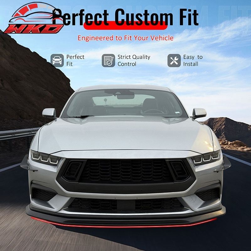Fits 24-26 Ford Mustang Ecoboost& GT IKON Style Front Bumper Lip Gloss Black ABS