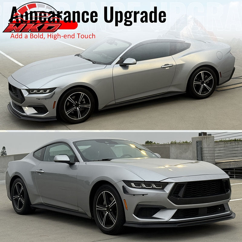 Fits 24-26 Ford Mustang Ecoboost& GT IKON Style Front Bumper Lip Gloss Black ABS