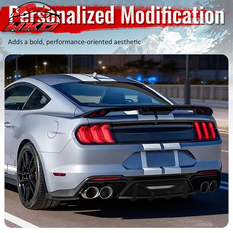 Fits 24-26 Ford Mustang Ecoboost & GT IKON Style Rear Diffuser Gloss Black ABS