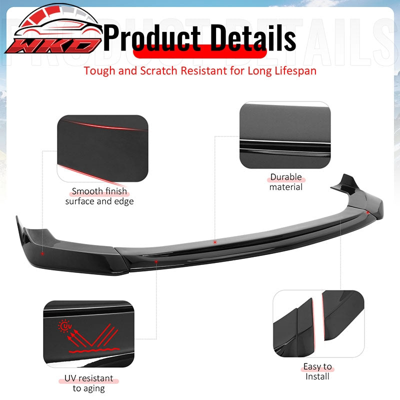 Fits 24-26 Ford Mustang Ecoboost GT IKON V2 Style Front Lip Gloss Black 3PCS