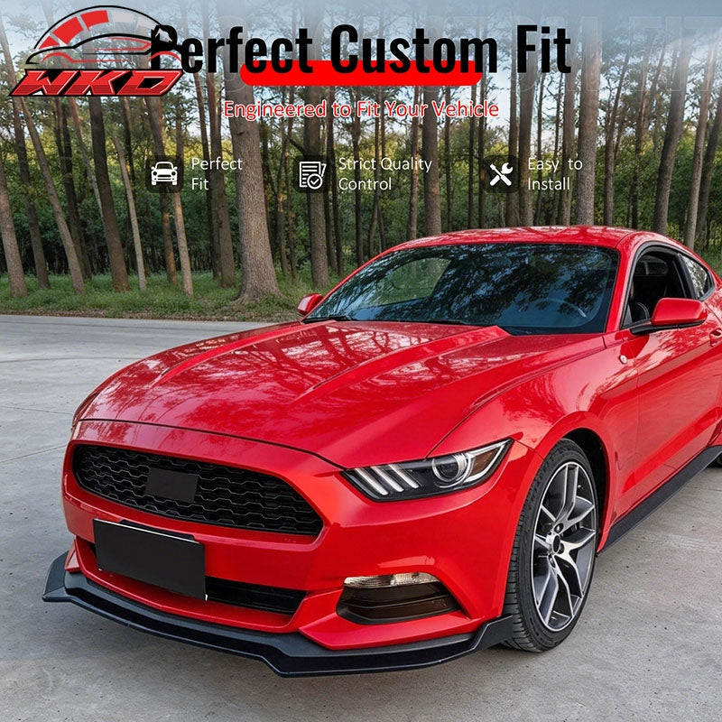 Fits 15-17 Ford Mustang Ecoboost/GT/V6 IKON V2 Front Bumper Lip Gloss Black 3PCS