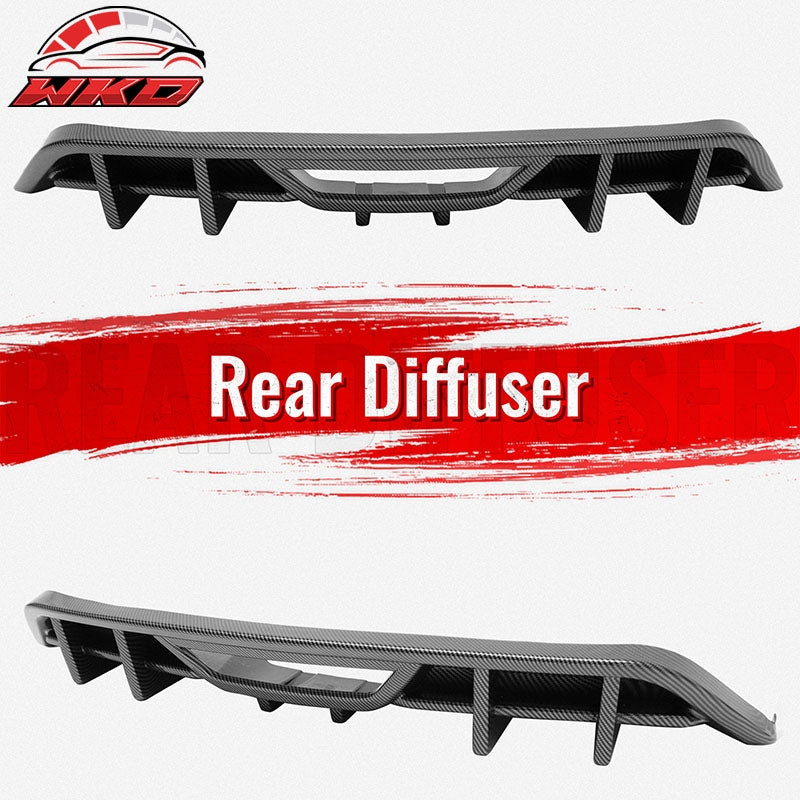 Fits 18-23 Ford Mustang Ecoboost IKON Rear Bumper Diffuser PP Carbon Fiber Print
