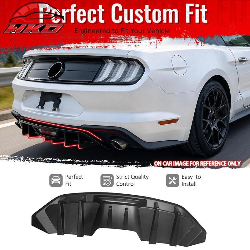 Fits 18-23 Ford Mustang Ecoboost IKON Style Rear Bumper Diffuser PP Matte Black