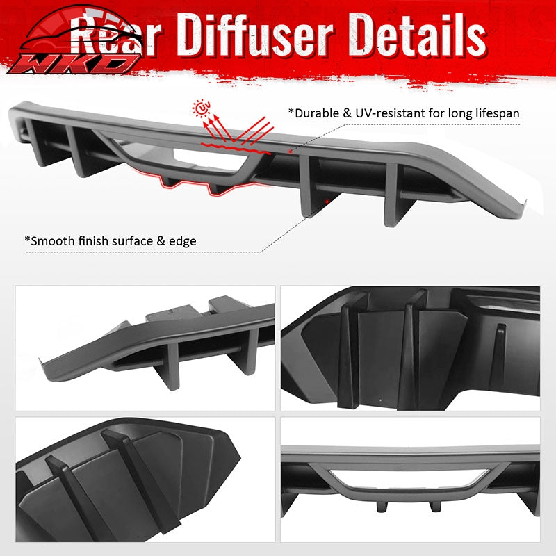 Fits 18-23 Ford Mustang Ecoboost IKON Style Rear Bumper Diffuser PP Matte Black