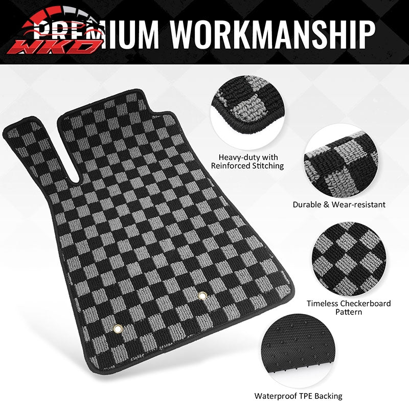 Fits 05-09 Ford Mustang Floor Mats Non-Slip Carpets Checkered Black Gray Plaid