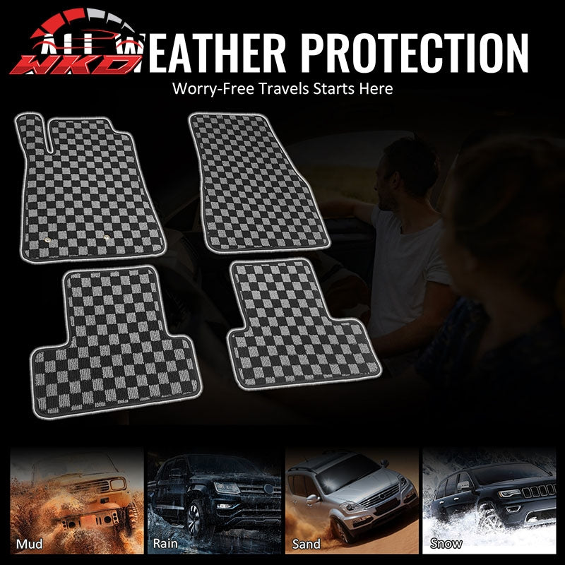 Fits 05-09 Ford Mustang Floor Mats Non-Slip Carpets Checkered Black Gray Plaid