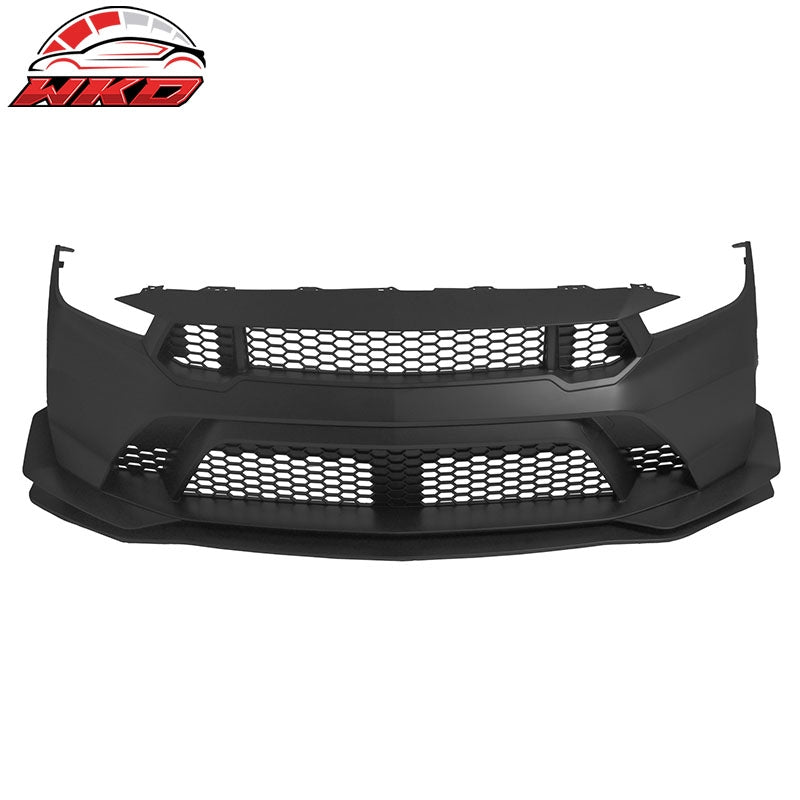Fits 24-26 Ford Mustang Front Bumper Cover GTD Style Conversion Matte Black Lip