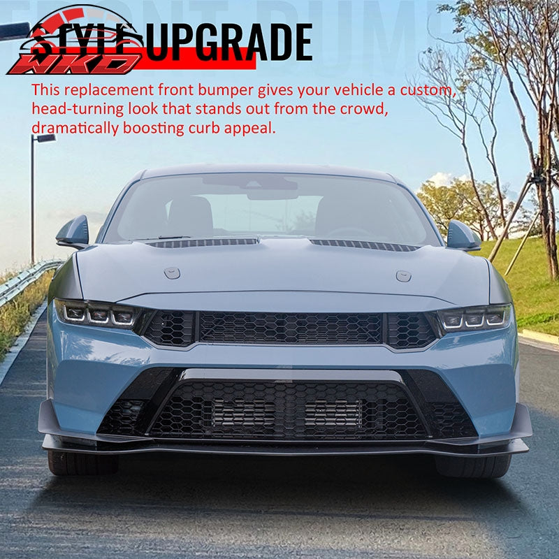 Fits 24-26 Ford Mustang Front Bumper Cover GTD Style Conversion Gloss Black Lip