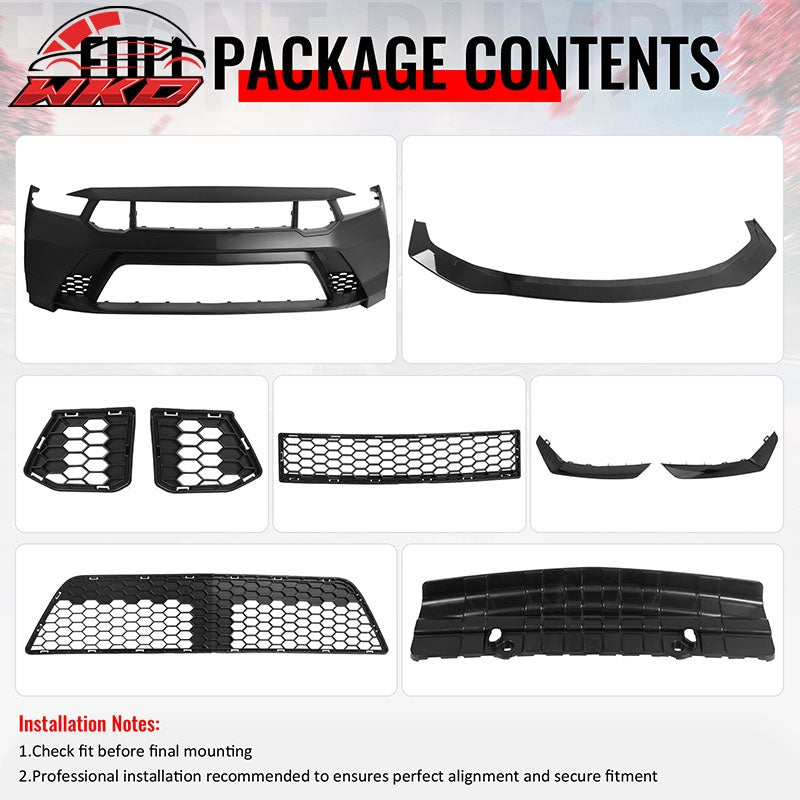 Fits 24-26 Ford Mustang Front Bumper Cover GTD Style Conversion Gloss Black Lip