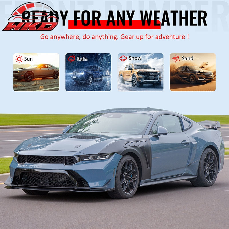 Fits 24-26 Ford Mustang Front Bumper Cover GTD Style Conversion Gloss Black Lip