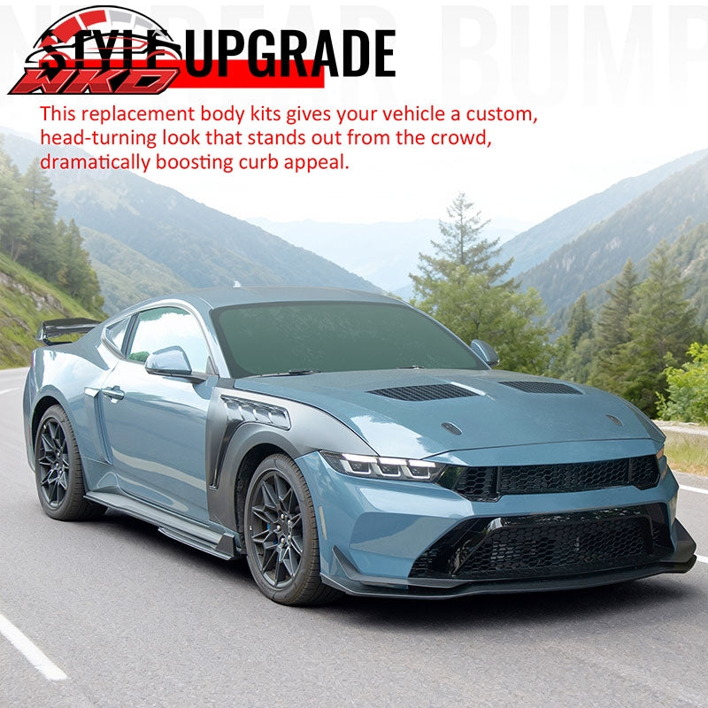 Fits 24-26 Ford Mustang Front Bumper Cover + Hood + Fender GTD Style (Matte Lip)