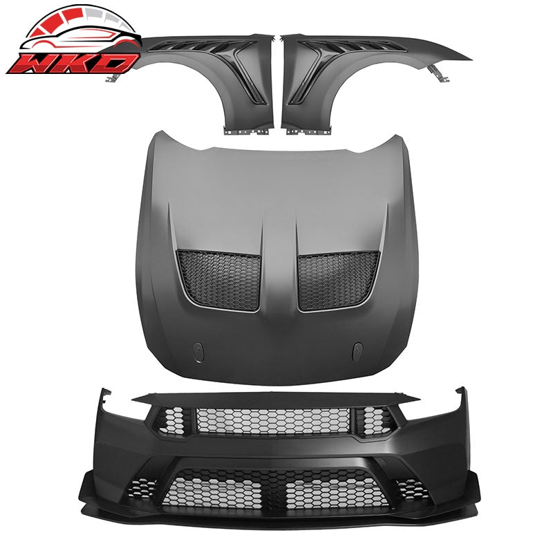 Fits 24-26 Ford Mustang Front Bumper Cover + Hood + Fender GTD Style (Matte Lip)