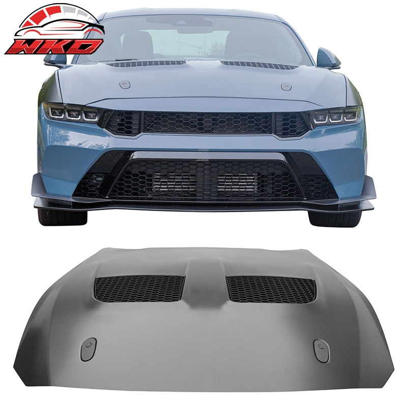 Fits 24-26 Ford Mustang Front Bumper Cover + Hood + Fender GTD Style (Gloss Lip)