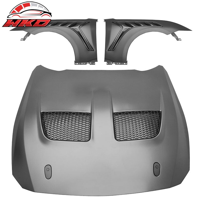 Fits 24-26 Ford Mustang Front Bumper Cover + Hood + Fender GTD Style (Gloss Lip)