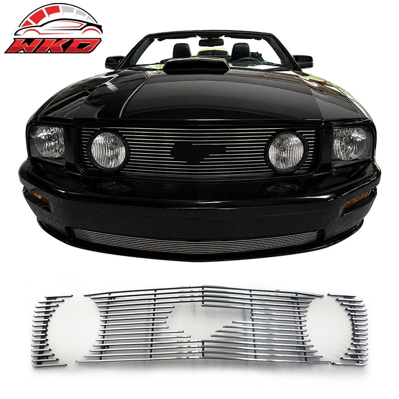 Fits 05-09 Ford Mustang GT Billet Style Front Bumper Upper Grille Insert Chrome