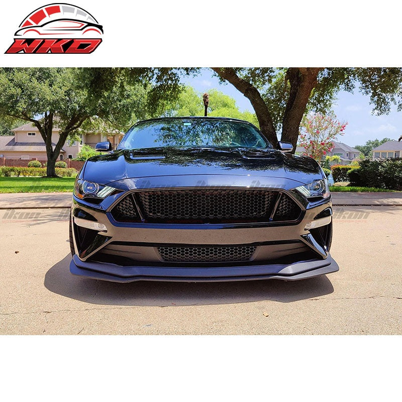 Fits 18-23 Ford Mustang GT Style Front Bumper Lip Spoiler Kit Unpainted Black PP