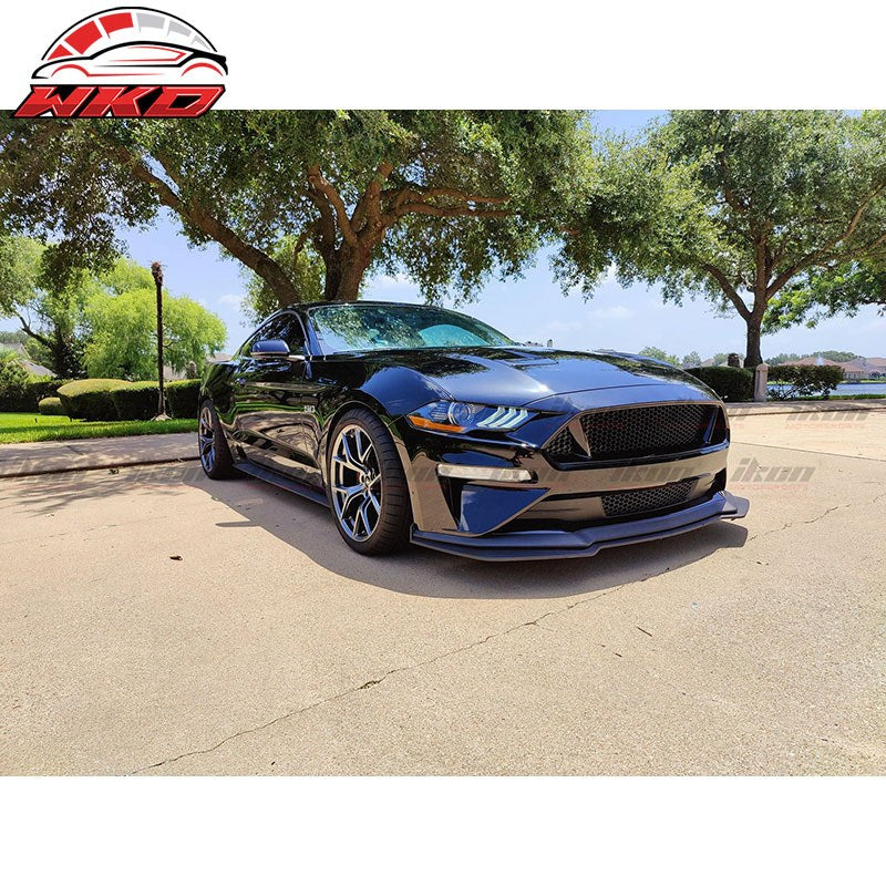 Fits 18-23 Ford Mustang GT Style Front Bumper Lip Spoiler Kit Unpainted Black PP