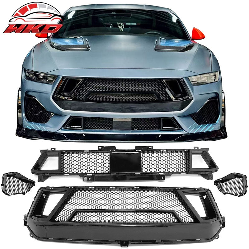 Fits 24-26 Ford Mustang GT Grille & Fog Light Cover Shelby Super Snake Style Kit