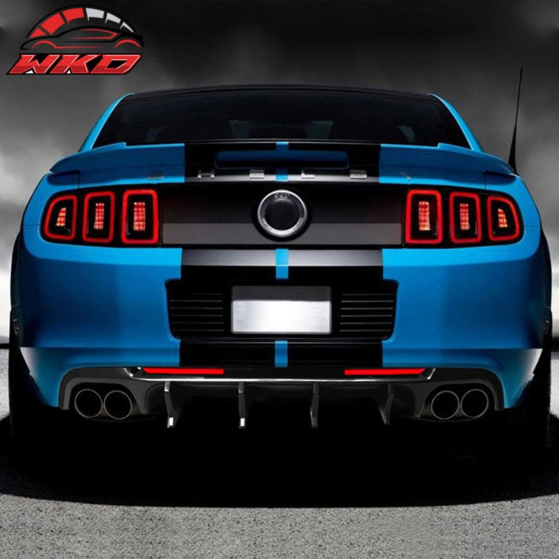 Fits 13-14 Ford Mustang GT500 Gloss Black PP Rear Diffuser Lip W/ V4 Style Fin