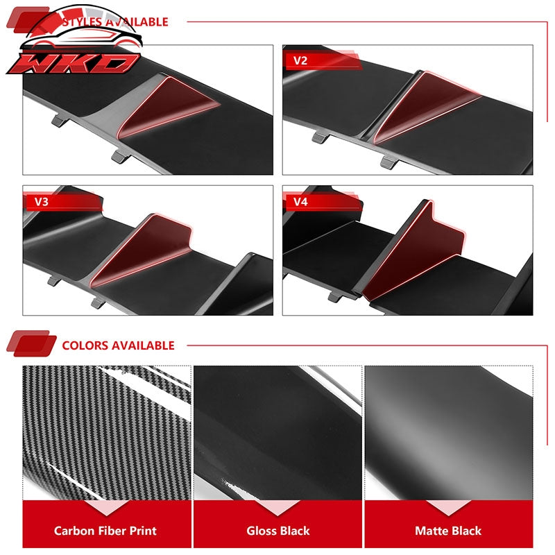 Fits 13-14 Ford Mustang GT500 Matte Black PP Rear Diffuser Lip W/ V2 Style Fin