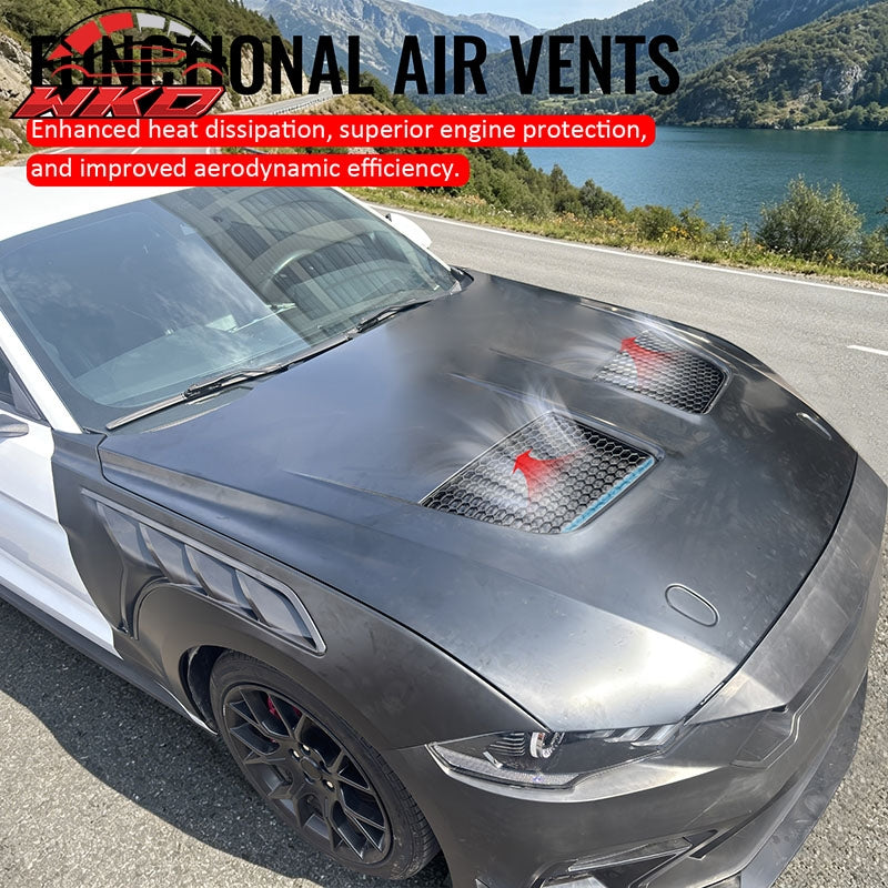 Fits 18-23 Ford Mustang GTD Style Aluminum Front Hood Scoop Engine Cover Bonnet