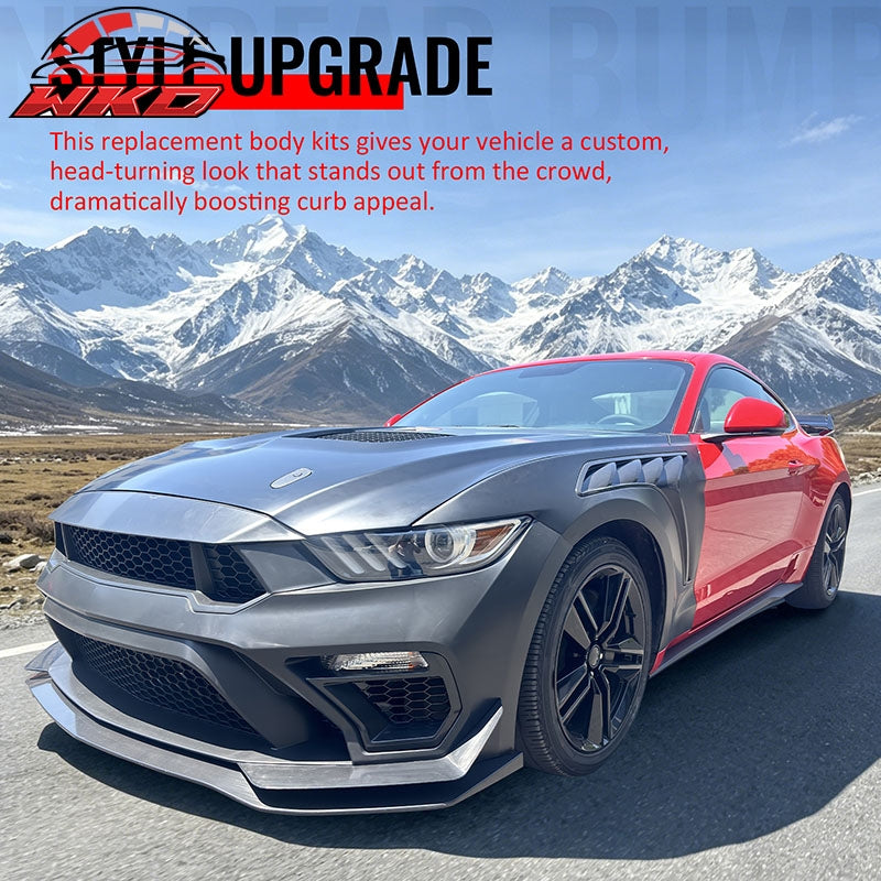 For 15-17 Ford Mustang GTD Style Front Bumper Conversion + Fender + Hood +Grille